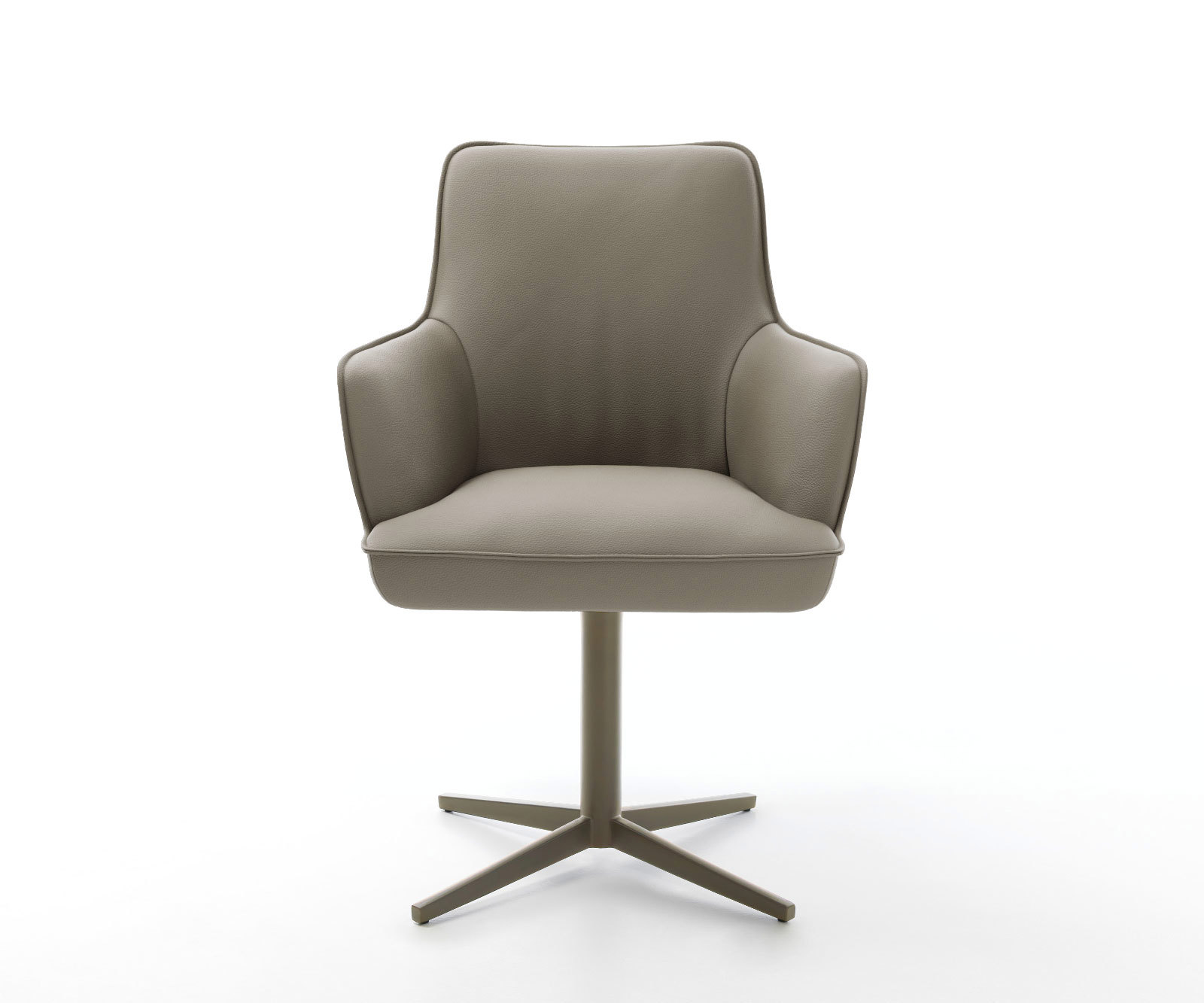 Étkezőszék Heira-Flex karfás valódi bőr sötétbézs láb effekt felület titán 360° forgatható zsákrugós - Image 2