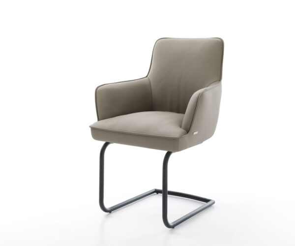 Étkezőszék Heira-Flex karfás valódi bőr sötét bézs kerek fekete zsákrugós étkezőszék