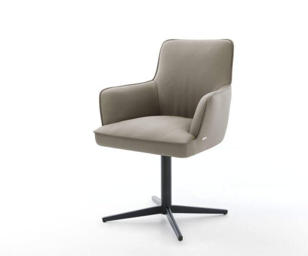 Étkezőszék Heira-Flex karfás valódi bőr sávsárga fekete láb 360° forgatható zsákrugós