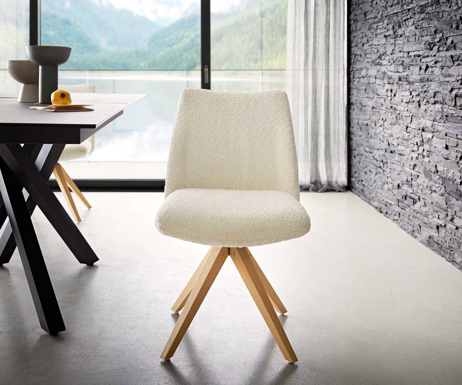 Étkezőszék Elso-Flex bouclé fehér fa láb szögletes természetes 180° forgatható zsákrugós - Image 2