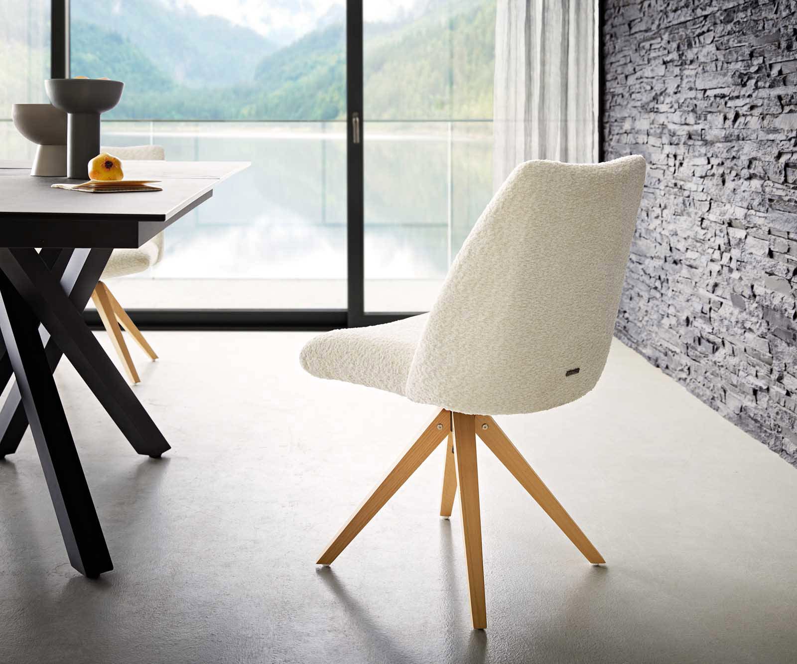 Étkezőszék Elso-Flex bouclé fehér fa láb szögletes természetes 180° forgatható zsákrugós - Image 5