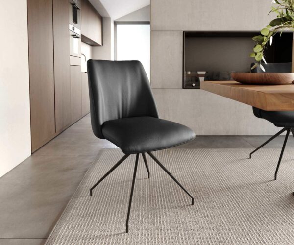 Étkezőszék Elso-Flex valódi bőr fekete kereszt láb kúpos fekete 180° forgatható zsákrugó