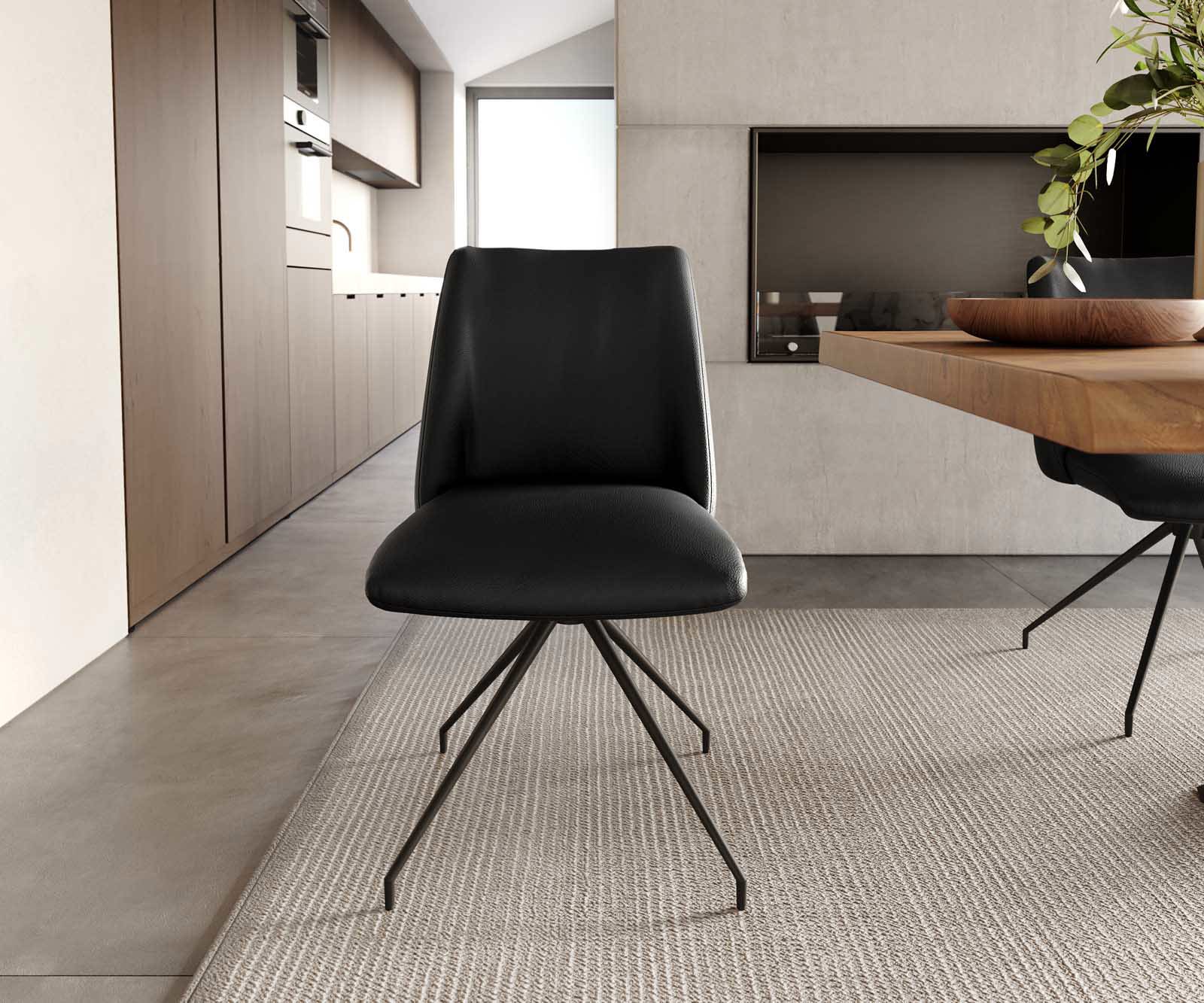 Étkezőszék Elso-Flex valódi bőr fekete kereszt láb kúpos fekete 180° forgatható zsákrugó - Image 2