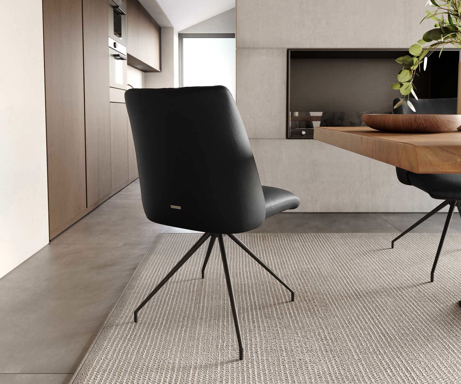 Étkezőszék Elso-Flex valódi bőr fekete kereszt láb kúpos fekete 180° forgatható zsákrugó - Image 4