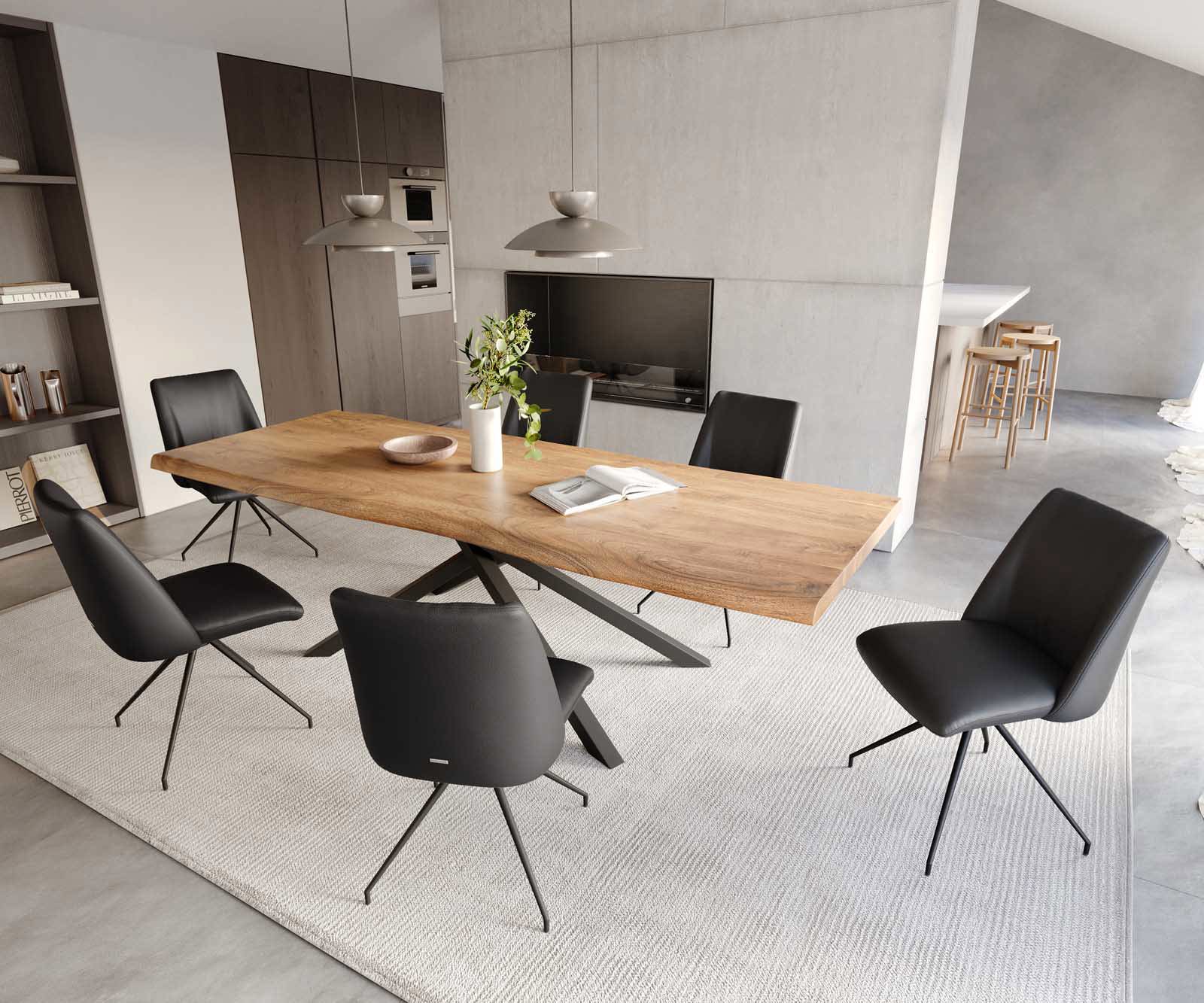 Étkezőszék Elso-Flex valódi bőr fekete kereszt láb kúpos fekete 180° forgatható zsákrugó - Image 5