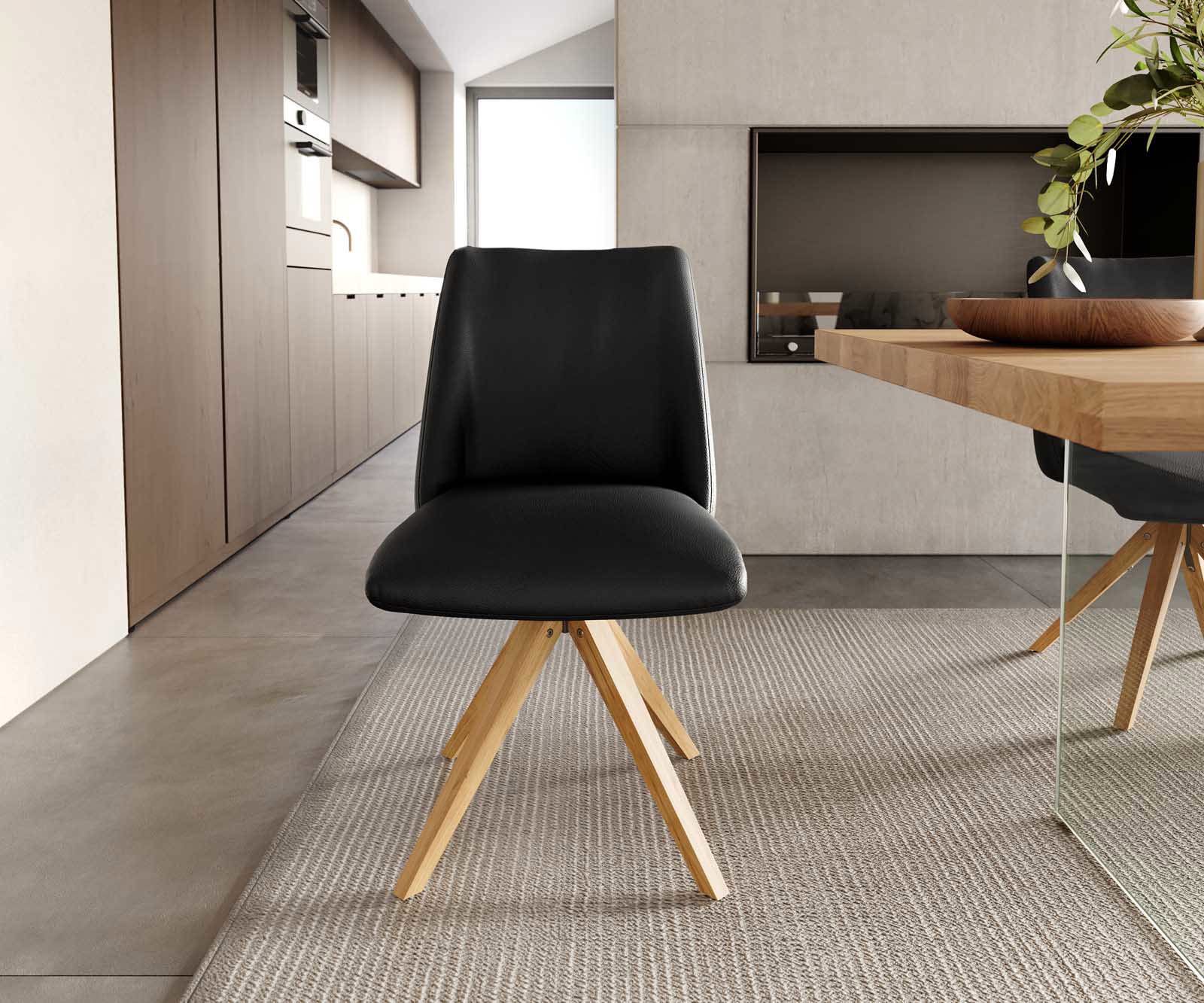 Étkezőszék Elso-Flex valódi bőr fekete fa láb szögletes természetes 180° forgatható zsákrugós - Image 2