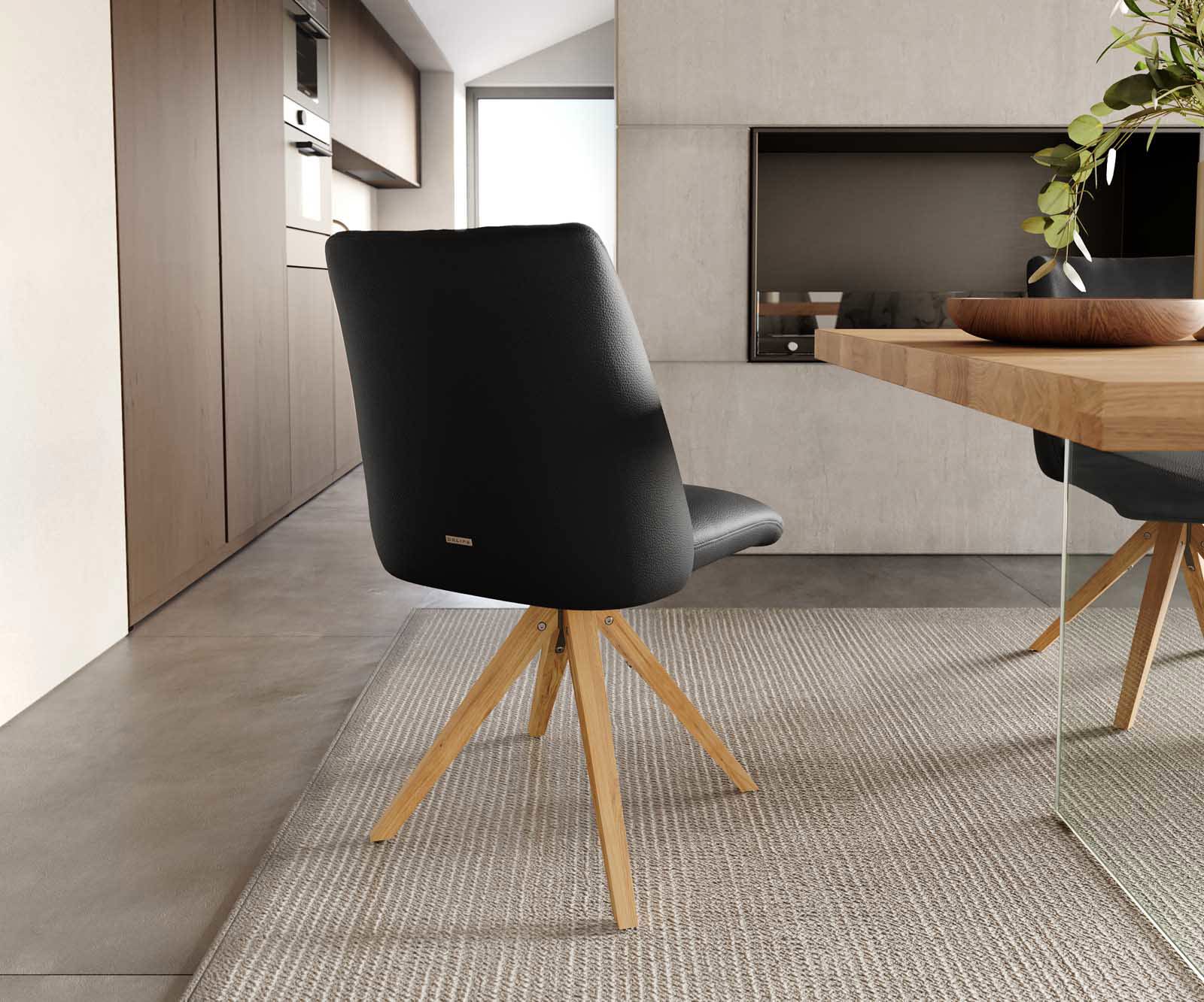 Étkezőszék Elso-Flex valódi bőr fekete fa láb szögletes természetes 180° forgatható zsákrugós - Image 4