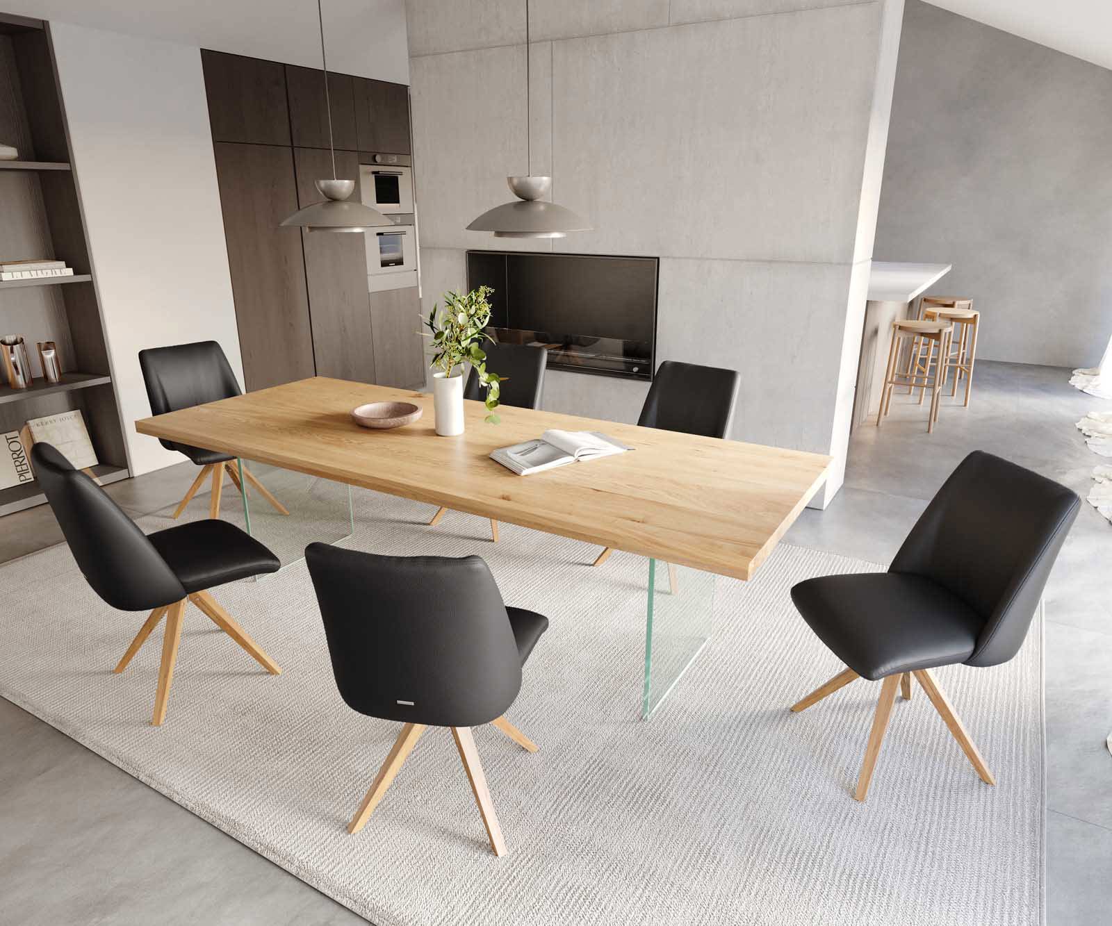 Étkezőszék Elso-Flex valódi bőr fekete fa láb szögletes természetes 180° forgatható zsákrugós - Image 5