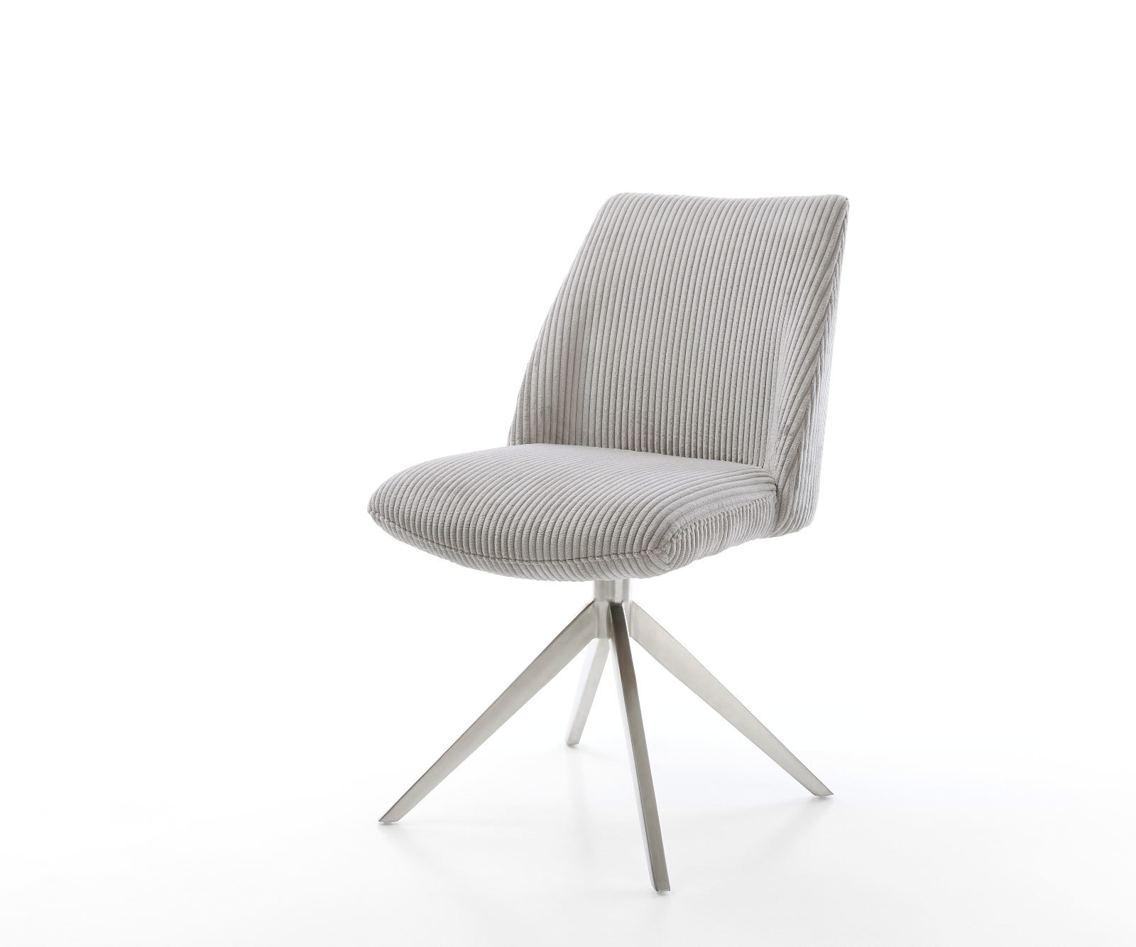 Étkezőszék Elso-Flex plüss kordbársony ezüstszürke kereszt láb széles rozsdamentes acél 360° forgatható zsákrugós matrac