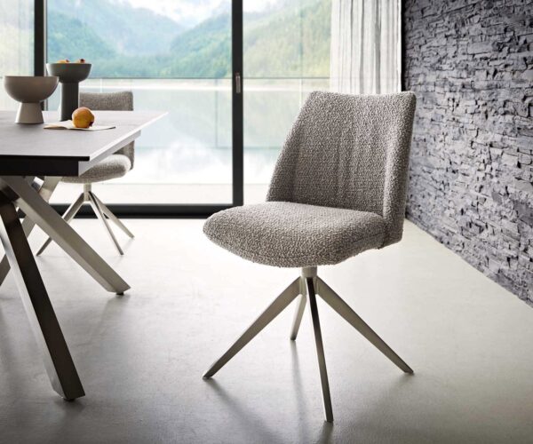 Étkezőszék Elso-Flex bouclé ezüstszürke kereszt láb széles rozsdamentes acél 360° forgatható zsákrugós matrac