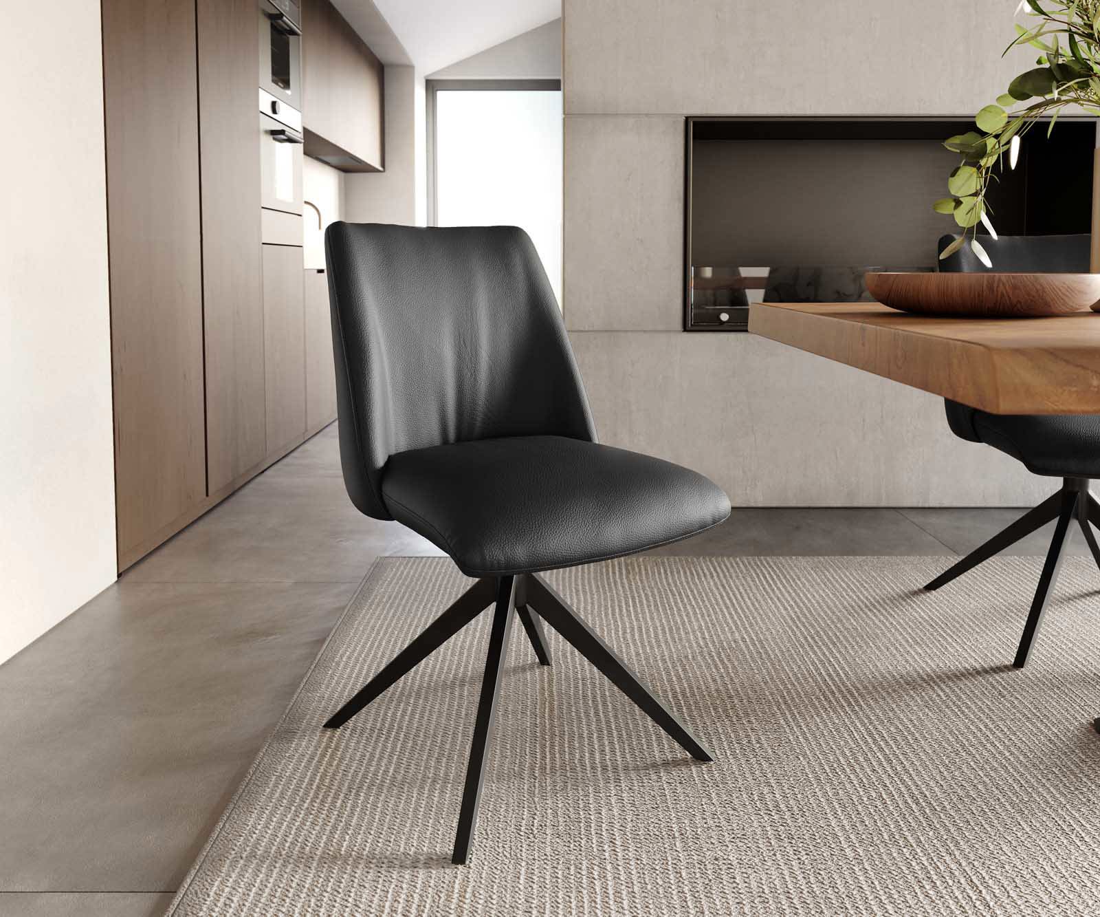 Étkezőszék Elso-Flex valódi bőr fekete kereszt láb széles fekete 360° forgatható zsákrugós