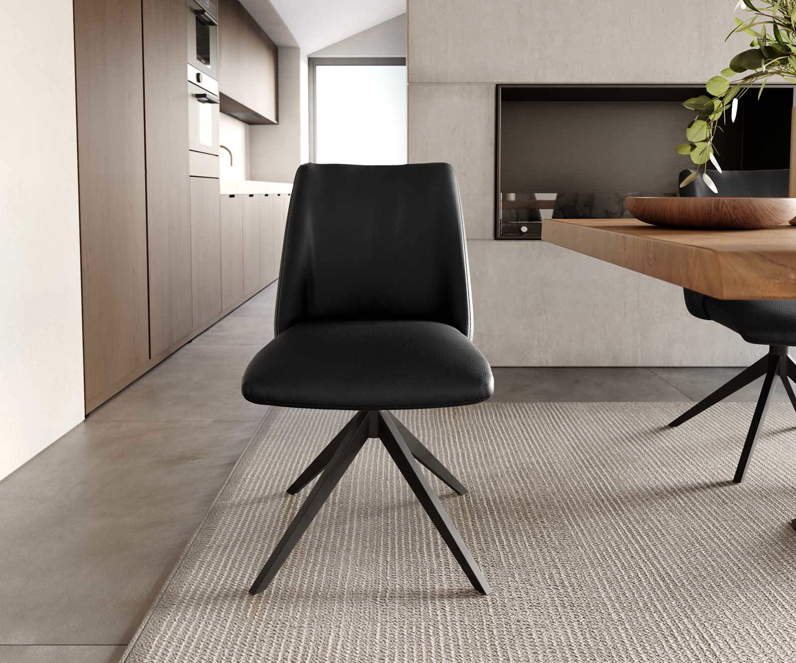 Étkezőszék Elso-Flex valódi bőr fekete kereszt láb széles fekete 360° forgatható zsákrugós - Image 2