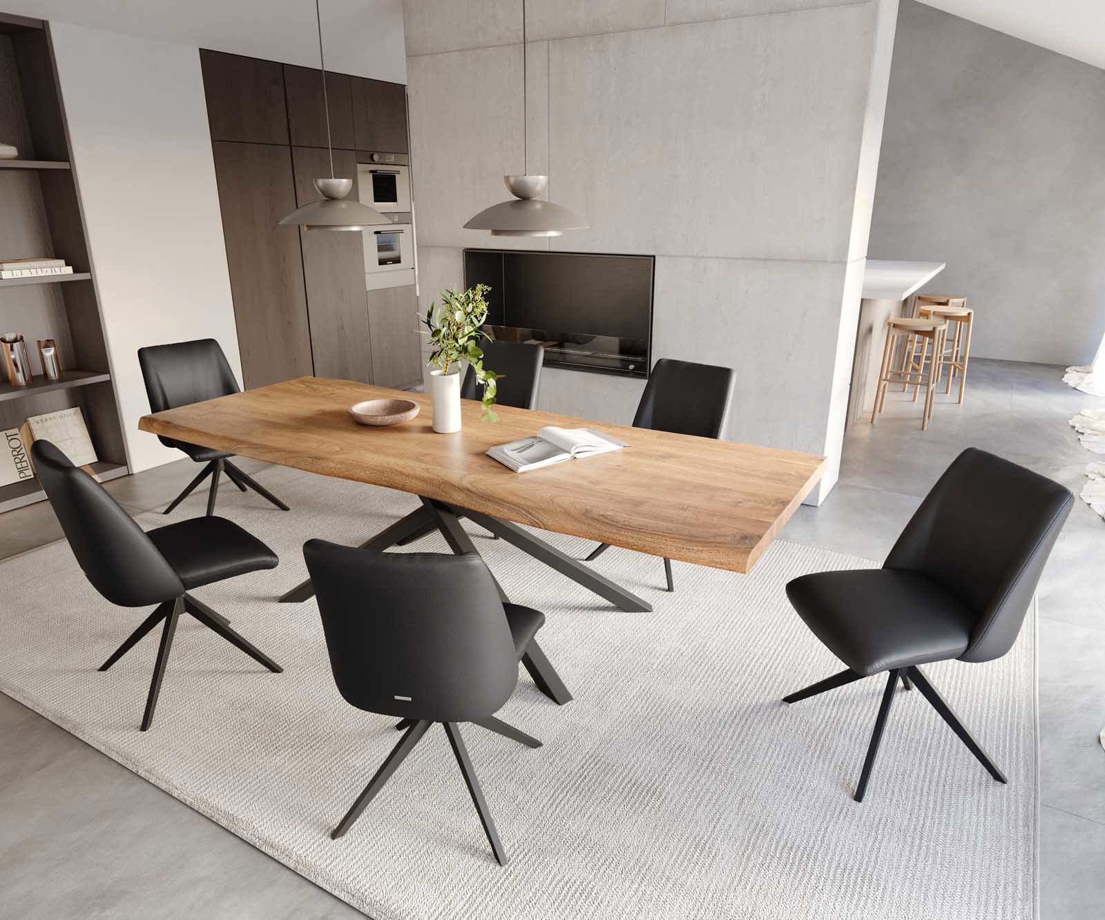 Étkezőszék Elso-Flex valódi bőr fekete kereszt láb széles fekete 360° forgatható zsákrugós - Image 5