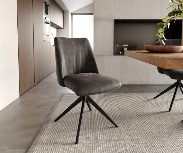 Étkezőszék Elso-Flex mikroszálas antracit vintage kereszt láb széles fekete 360° forgatható zsákrugó