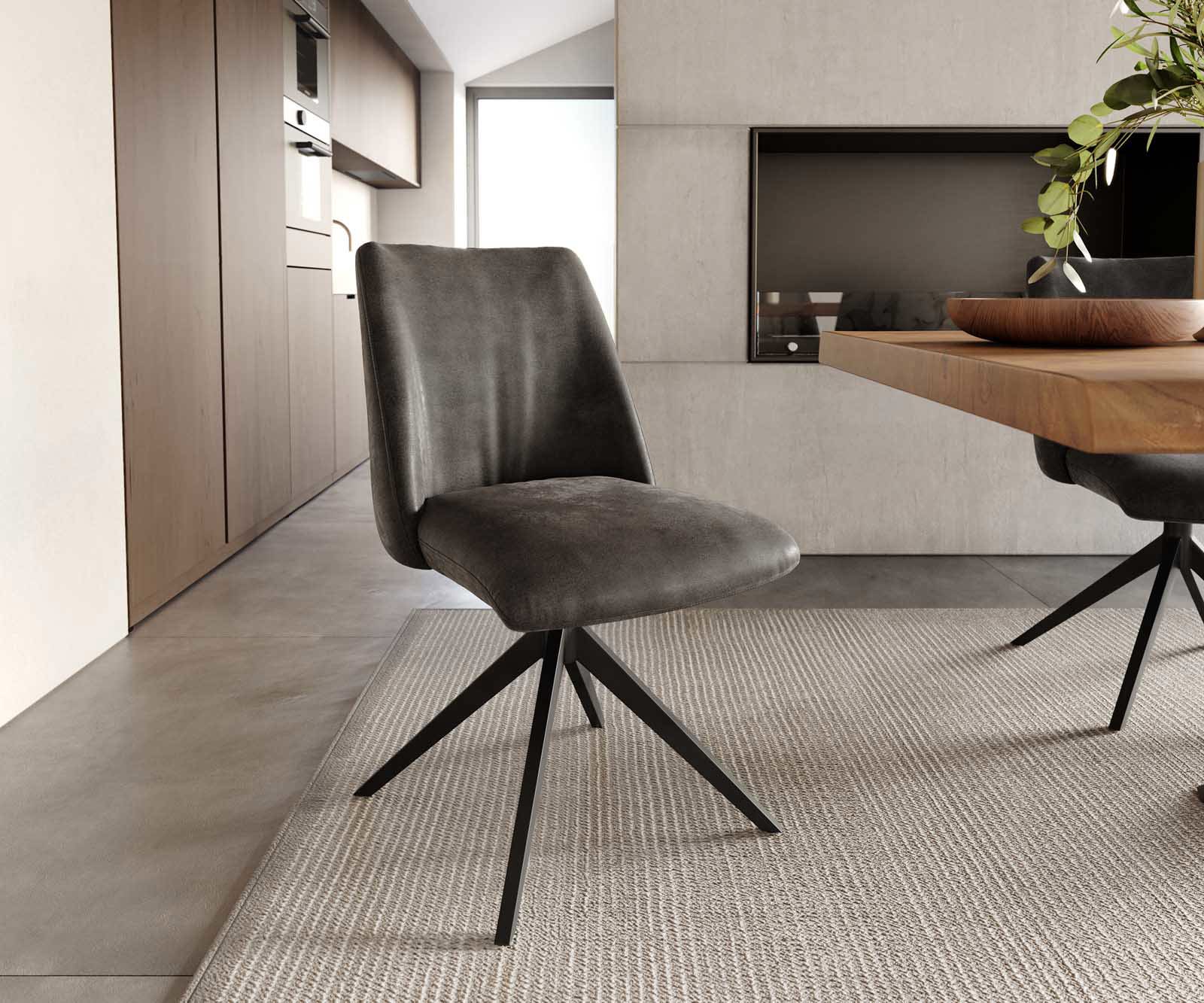 Étkezőszék Elso-Flex mikroszálas antracit vintage kereszt láb széles fekete 360° forgatható zsákrugó