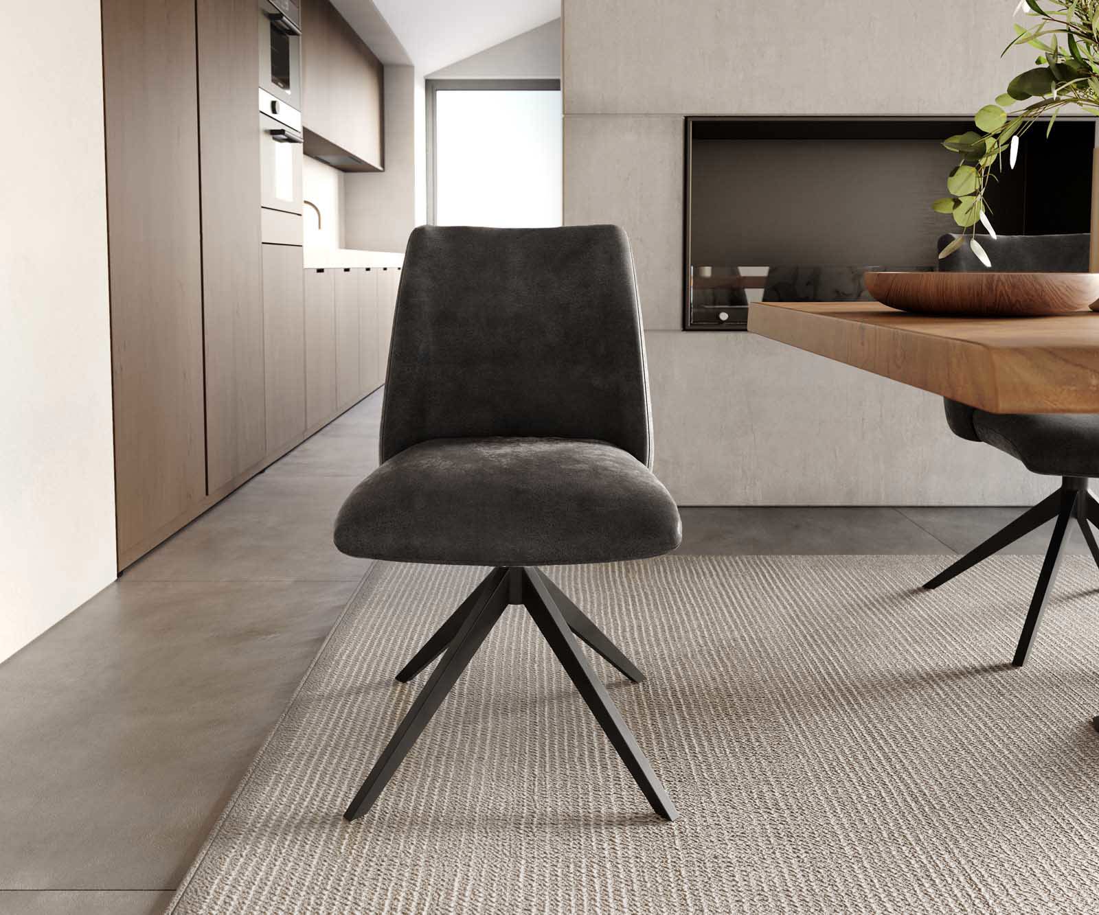 Étkezőszék Elso-Flex mikroszálas antracit vintage kereszt láb széles fekete 360° forgatható zsákrugó - Image 2