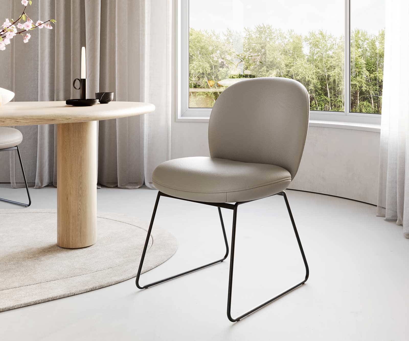 Étkezőszék Nube-Flex valódi bőr sötét bézs vékony lábazat fekete zsákrugós