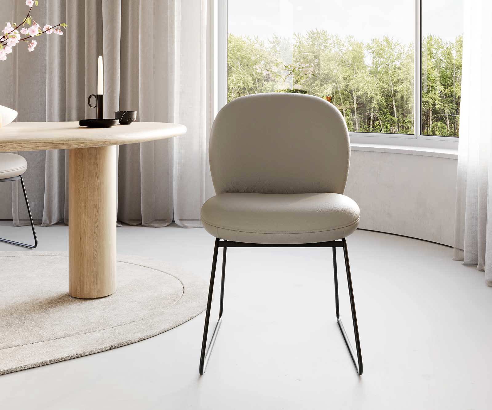 Étkezőszék Nube-Flex valódi bőr sötét bézs vékony lábazat fekete zsákrugós - Image 2