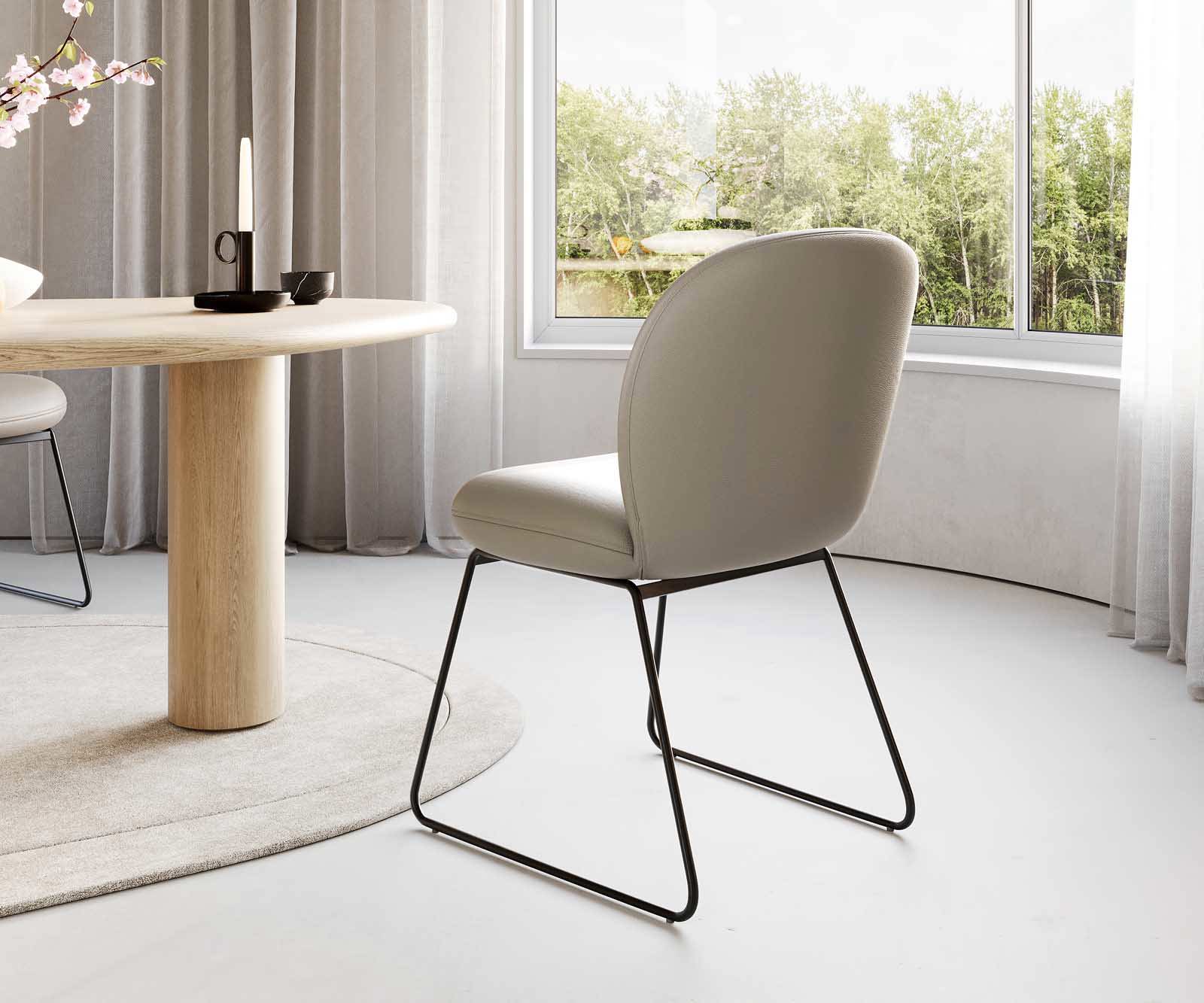 Étkezőszék Nube-Flex valódi bőr sötét bézs vékony lábazat fekete zsákrugós - Image 4