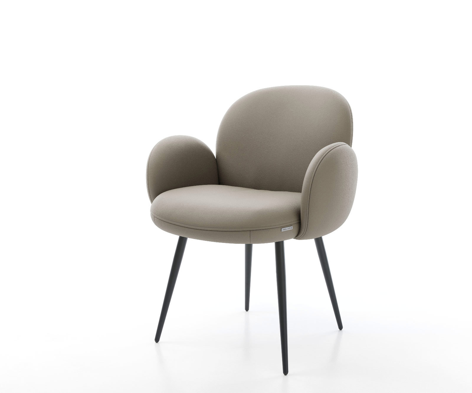 Étkezőszék Nube-Flex karfás valódi bőr sötét bézs 4 lábas kúpos fekete zsákrugós