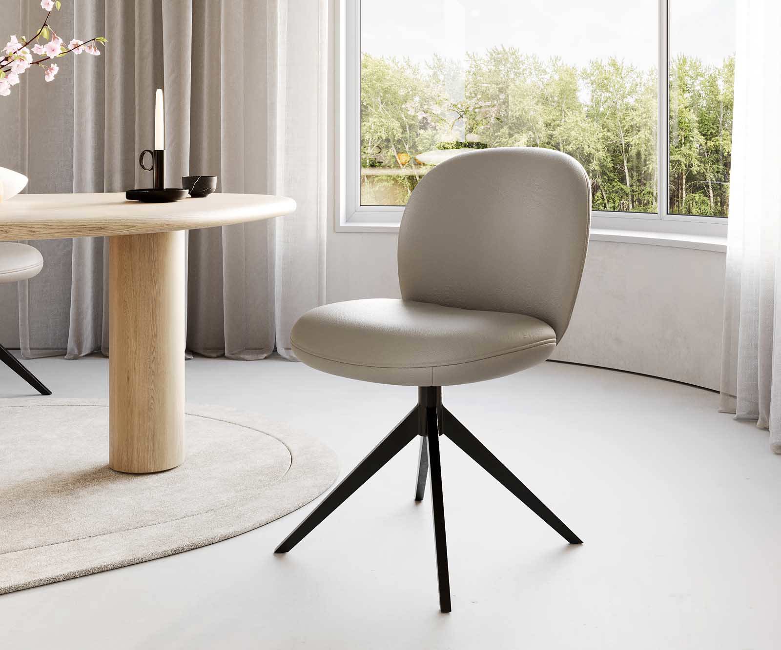 Étkezőszék Nube-Flex valódi bőr sötét bézs kereszt láb széles fekete 360° forgatható zsákrugós