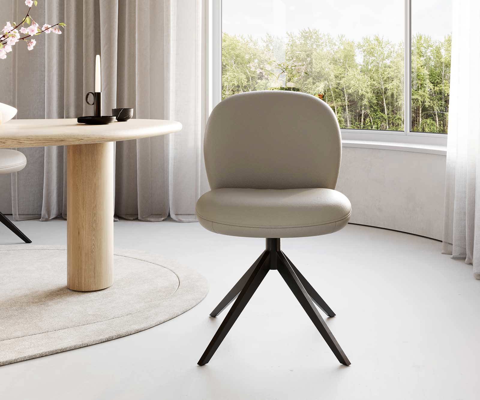 Étkezőszék Nube-Flex valódi bőr sötét bézs kereszt láb széles fekete 360° forgatható zsákrugós - Image 2