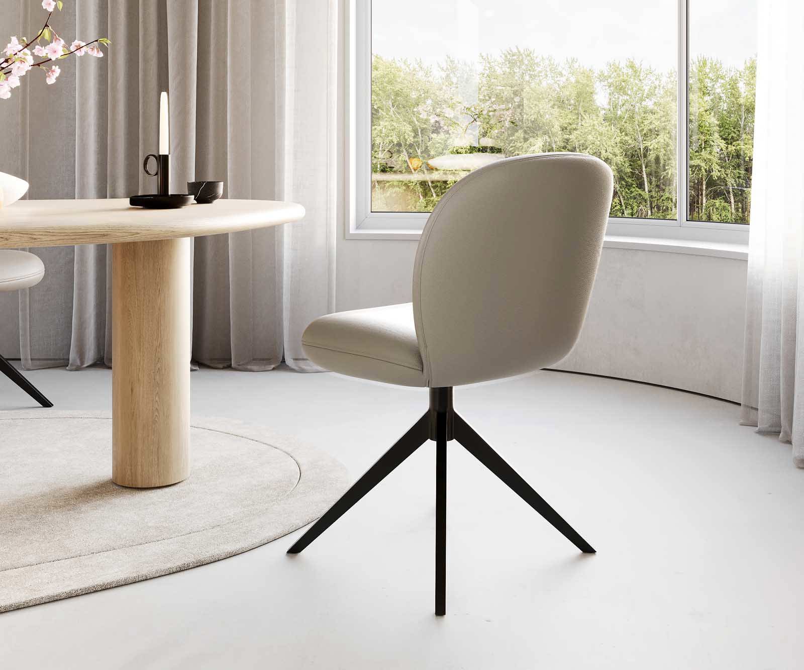 Étkezőszék Nube-Flex valódi bőr sötét bézs kereszt láb széles fekete 360° forgatható zsákrugós - Image 4