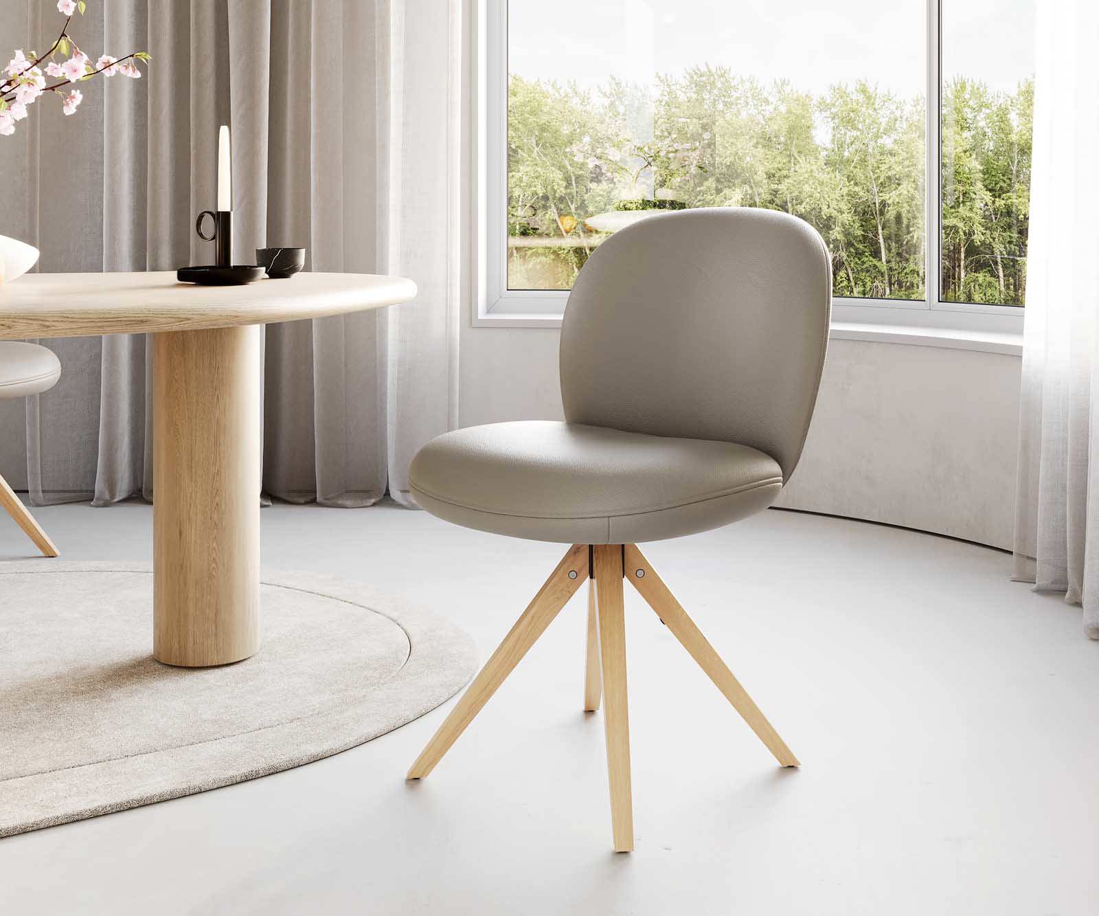 Étkezőszék Nube-Flex valódi bőr sötét bézs fa láb szögletes természetes 180° forgatható zsákrugós