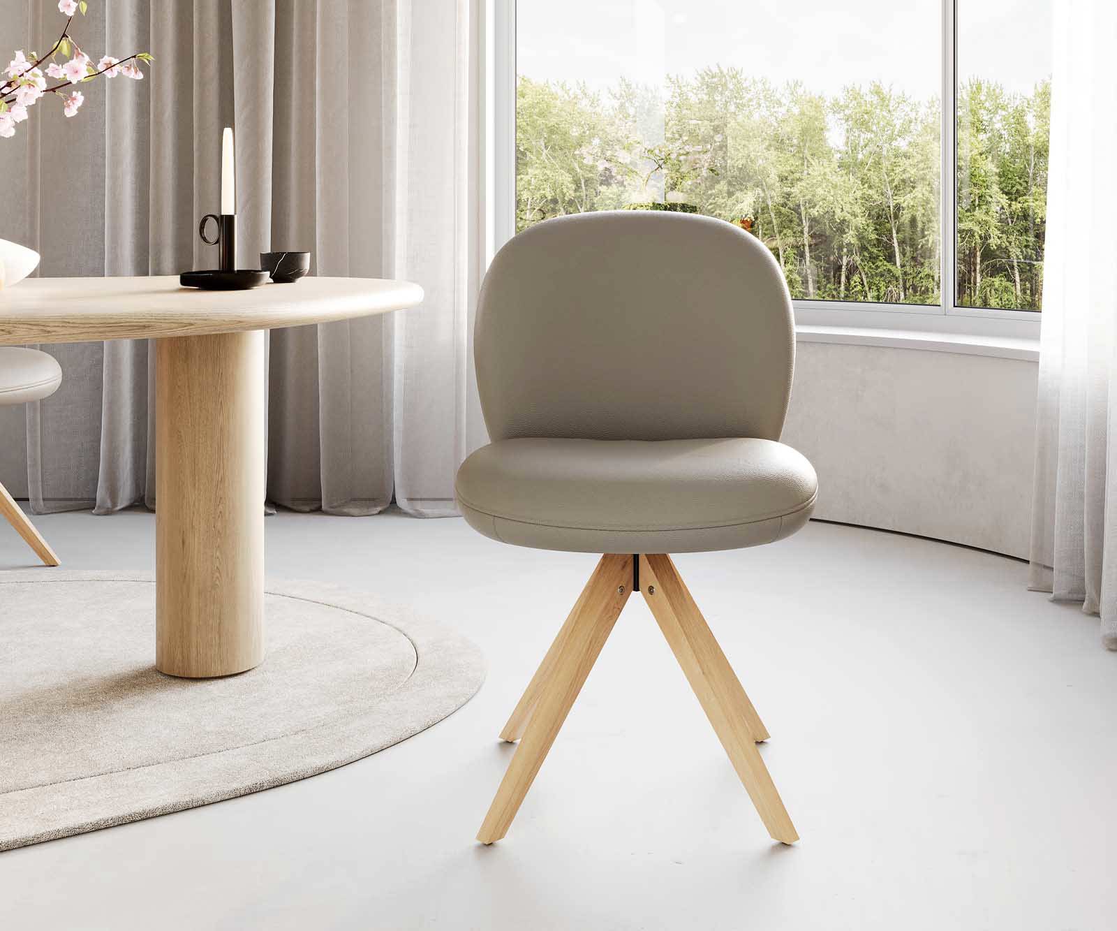 Étkezőszék Nube-Flex valódi bőr sötét bézs fa láb szögletes természetes 180° forgatható zsákrugós - Image 2