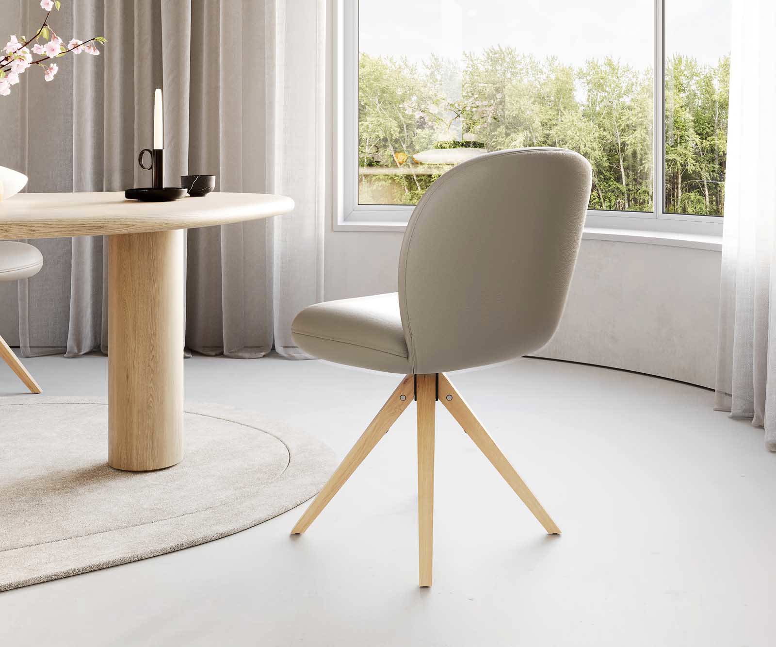 Étkezőszék Nube-Flex valódi bőr sötét bézs fa láb szögletes természetes 180° forgatható zsákrugós - Image 4