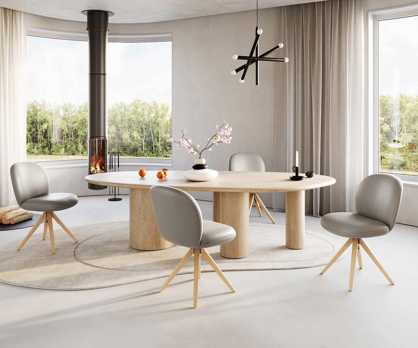 Étkezőszék Nube-Flex valódi bőr sötét bézs fa láb szögletes természetes 180° forgatható zsákrugós - Image 5