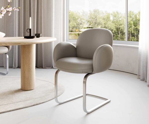 Étkezőszék Nube-Flex karfás valódi bőr sötét bézs étkezőszék lapos rozsdamentes acél zsákrugós