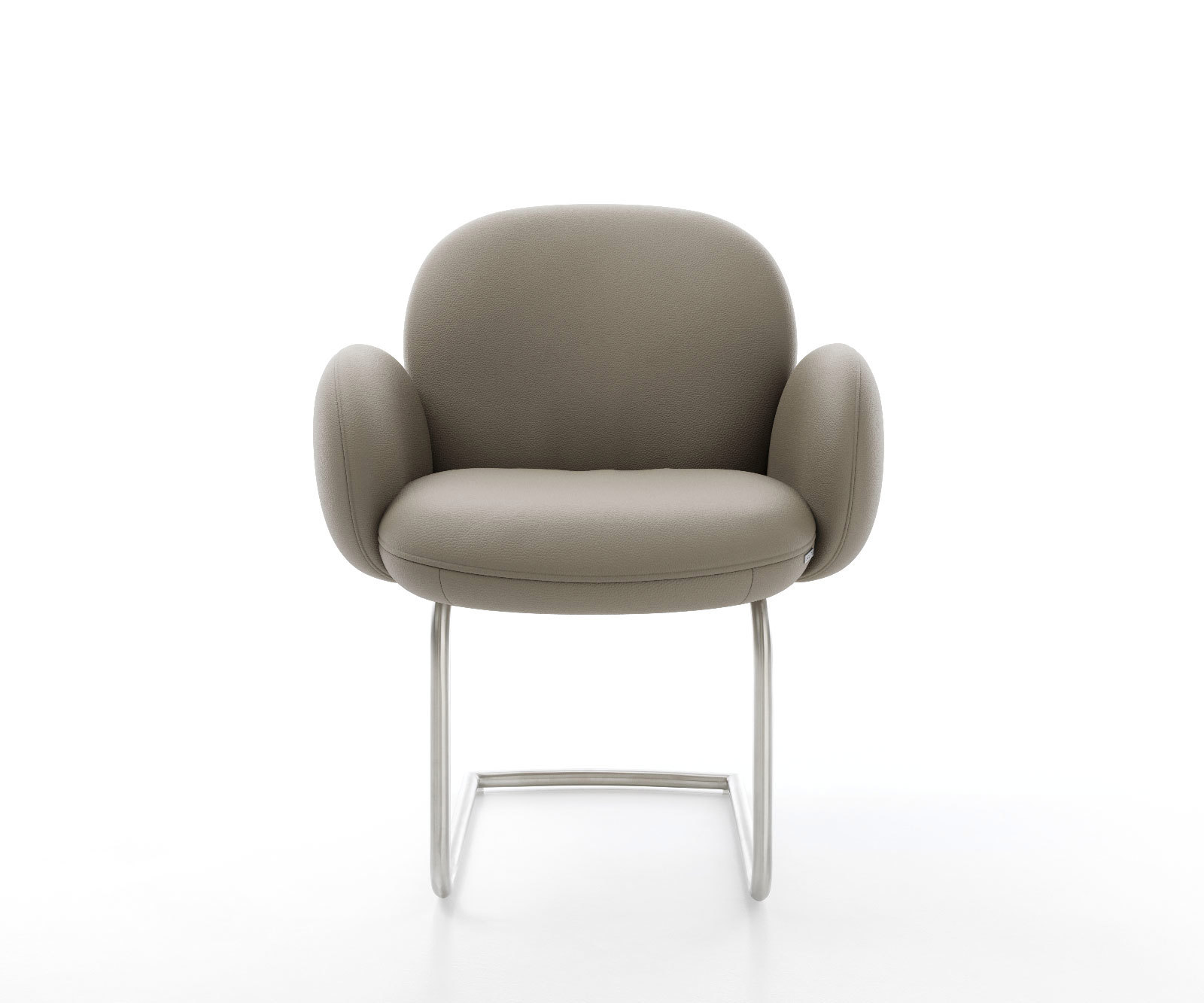 Étkezőszék Nube-Flex karfás valódi bőr sötét bézs kerek rozsdamentes acél zsákrugós - Image 2