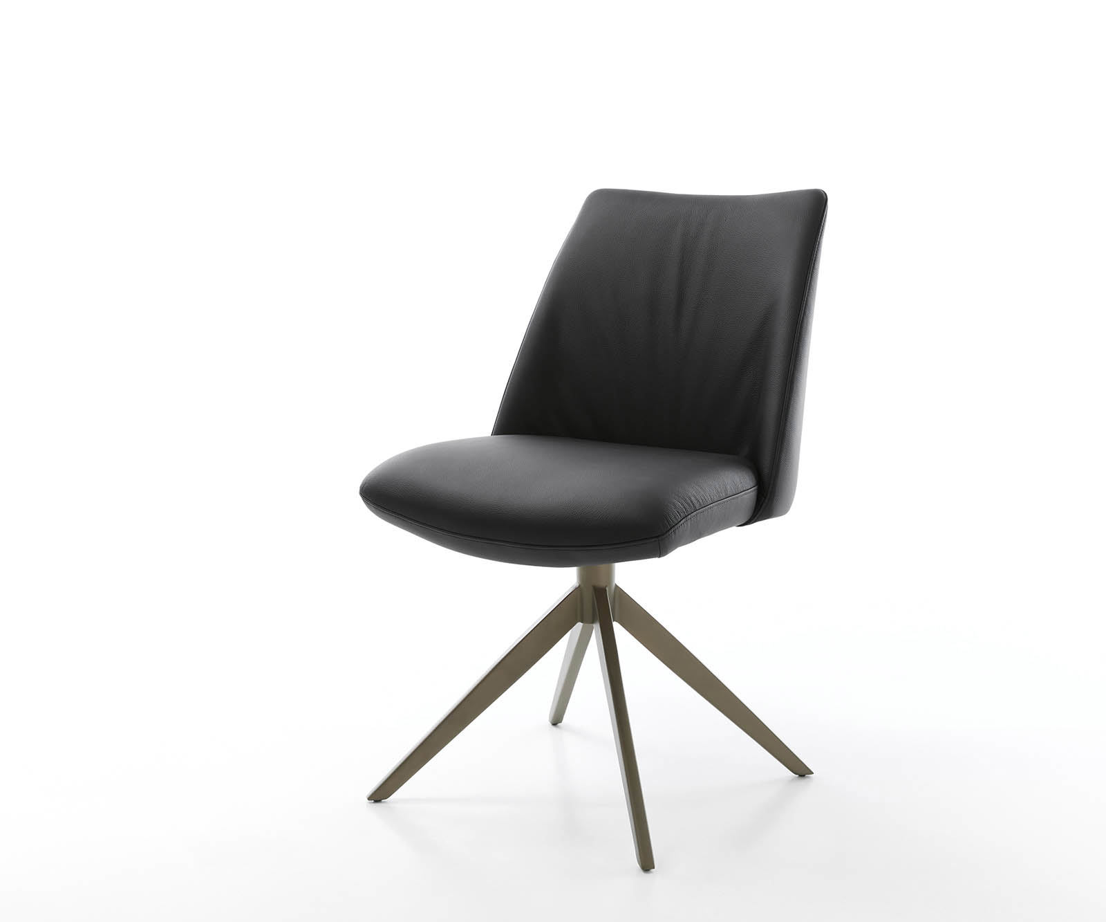 Étkezőszék Elso-Flex valódi bőr fekete kereszt láb széles titán effekt felület 360° forgatható zsákrugó