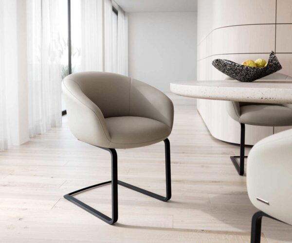 Étkezőszék Vinka-Flex karfás valódi bőr sötét bézs lapos fekete zsákrugós étkezőszék