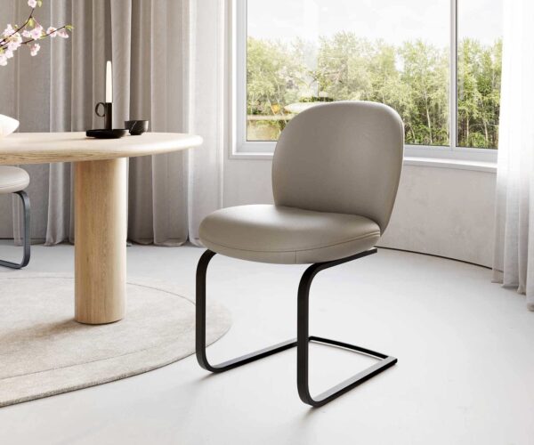 Étkezőszék Nube-Flex valódi bőr sötét bézs étkezőszék lapos fekete zsákrugós