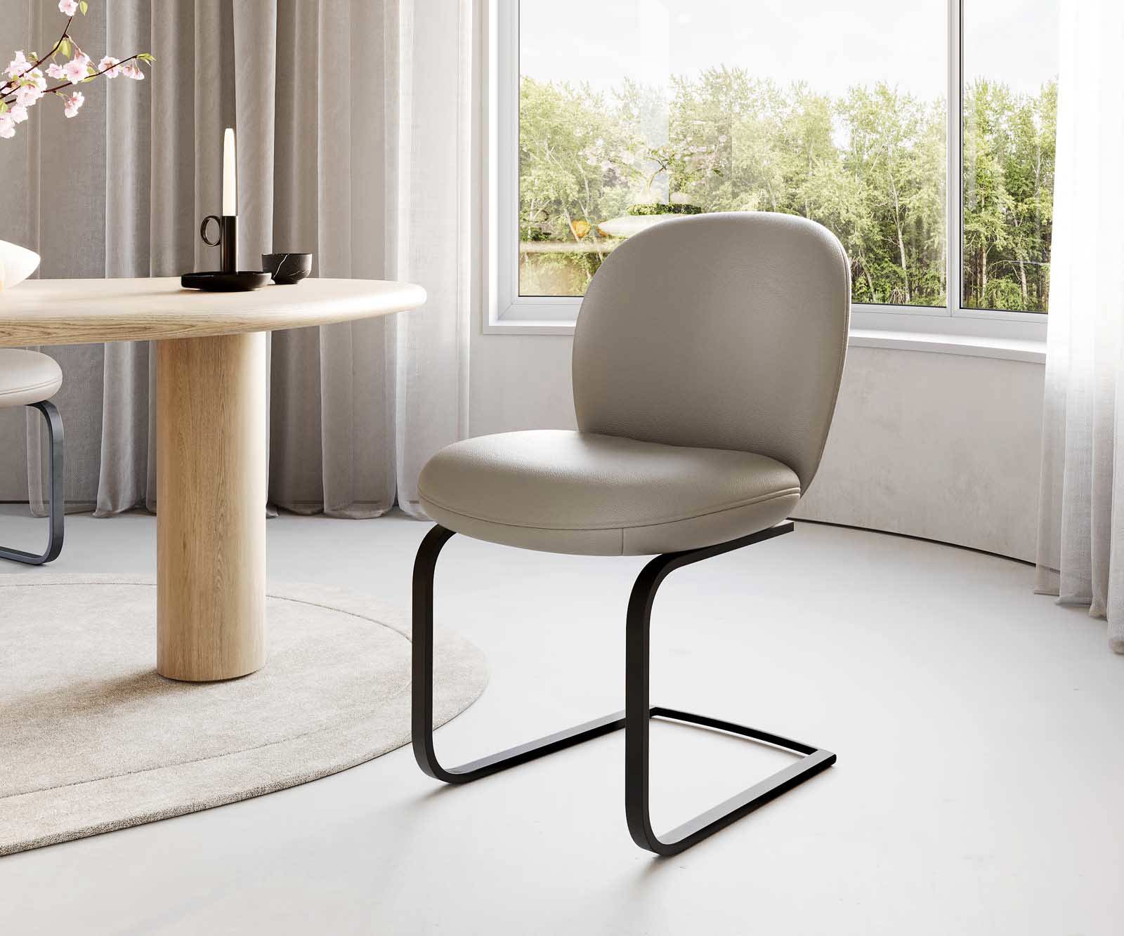 Étkezőszék Nube-Flex valódi bőr sötét bézs étkezőszék lapos fekete zsákrugós