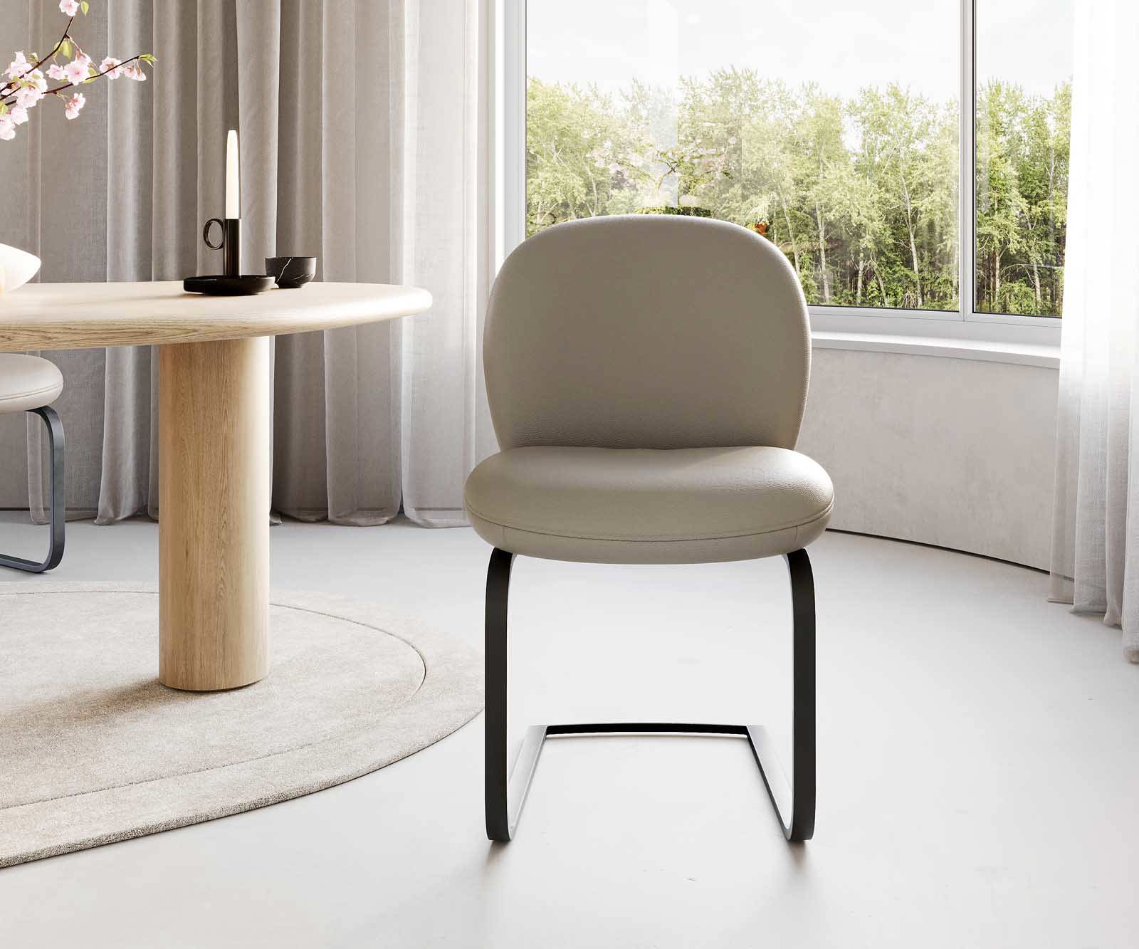 Étkezőszék Nube-Flex valódi bőr sötét bézs étkezőszék lapos fekete zsákrugós - Image 2