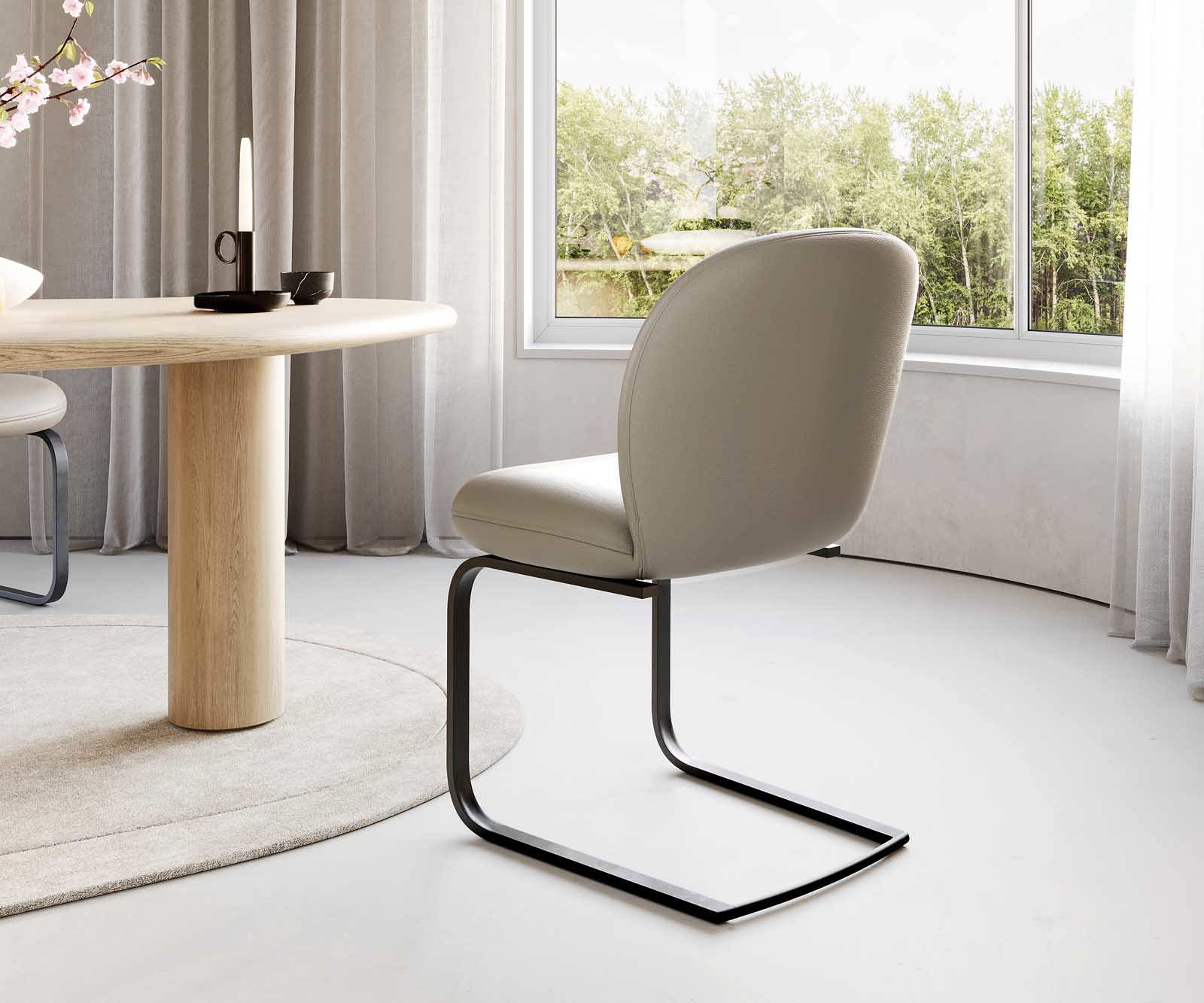 Étkezőszék Nube-Flex valódi bőr sötét bézs étkezőszék lapos fekete zsákrugós - Image 4