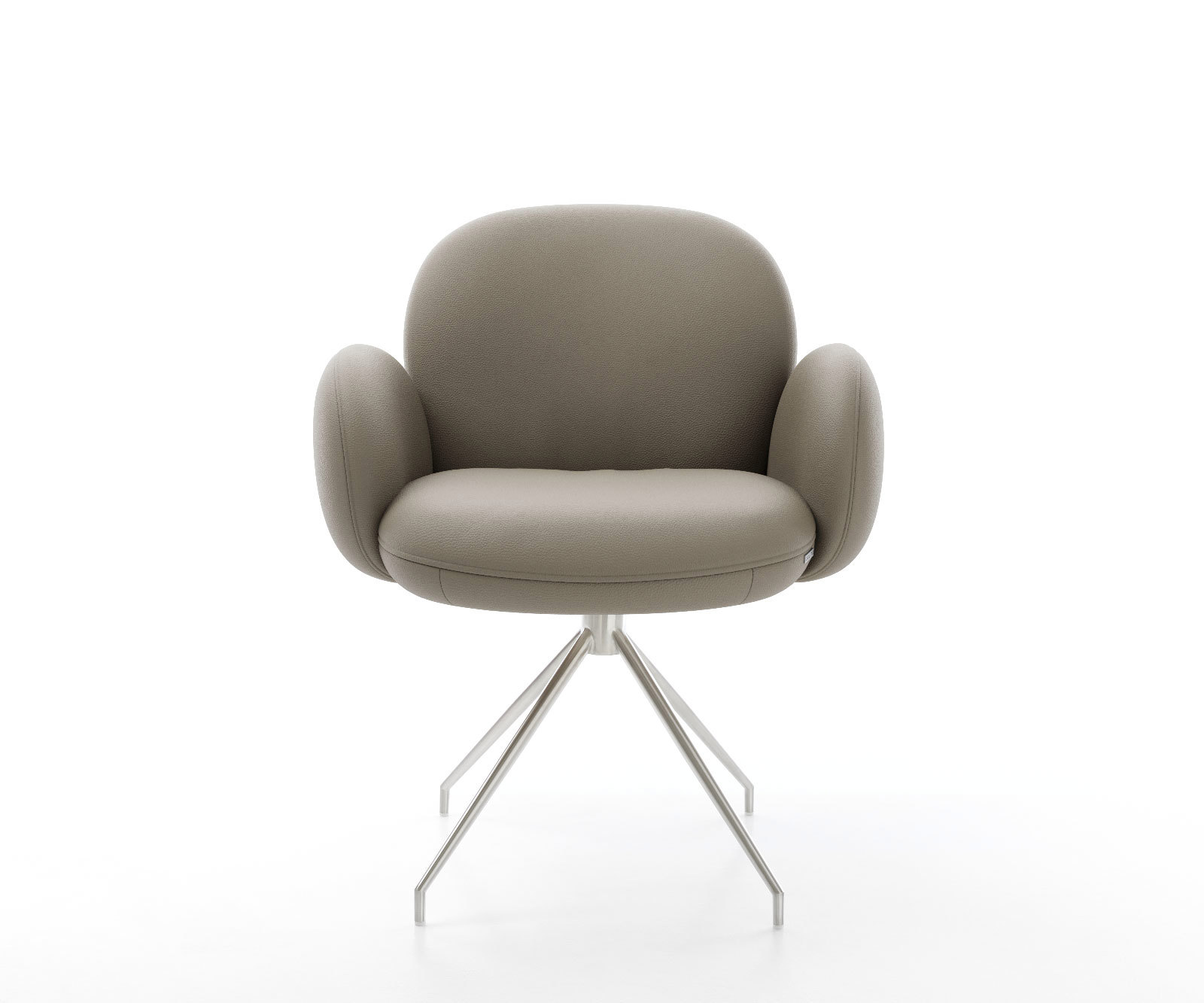 Étkezőszék Nube-Flex karfás valódi bőr sötét bézs kúpos rozsdamentes acél kereszt láb 180° forgatható zsákrugós - Image 2