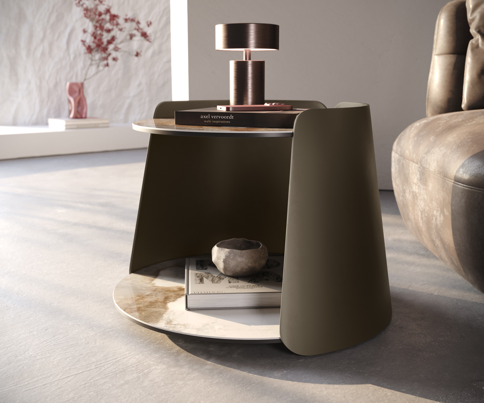 Dohányzóasztal Daban 59x59 cm kerámia Minas melange fehér-bézs fém láb titán színű - Image 6