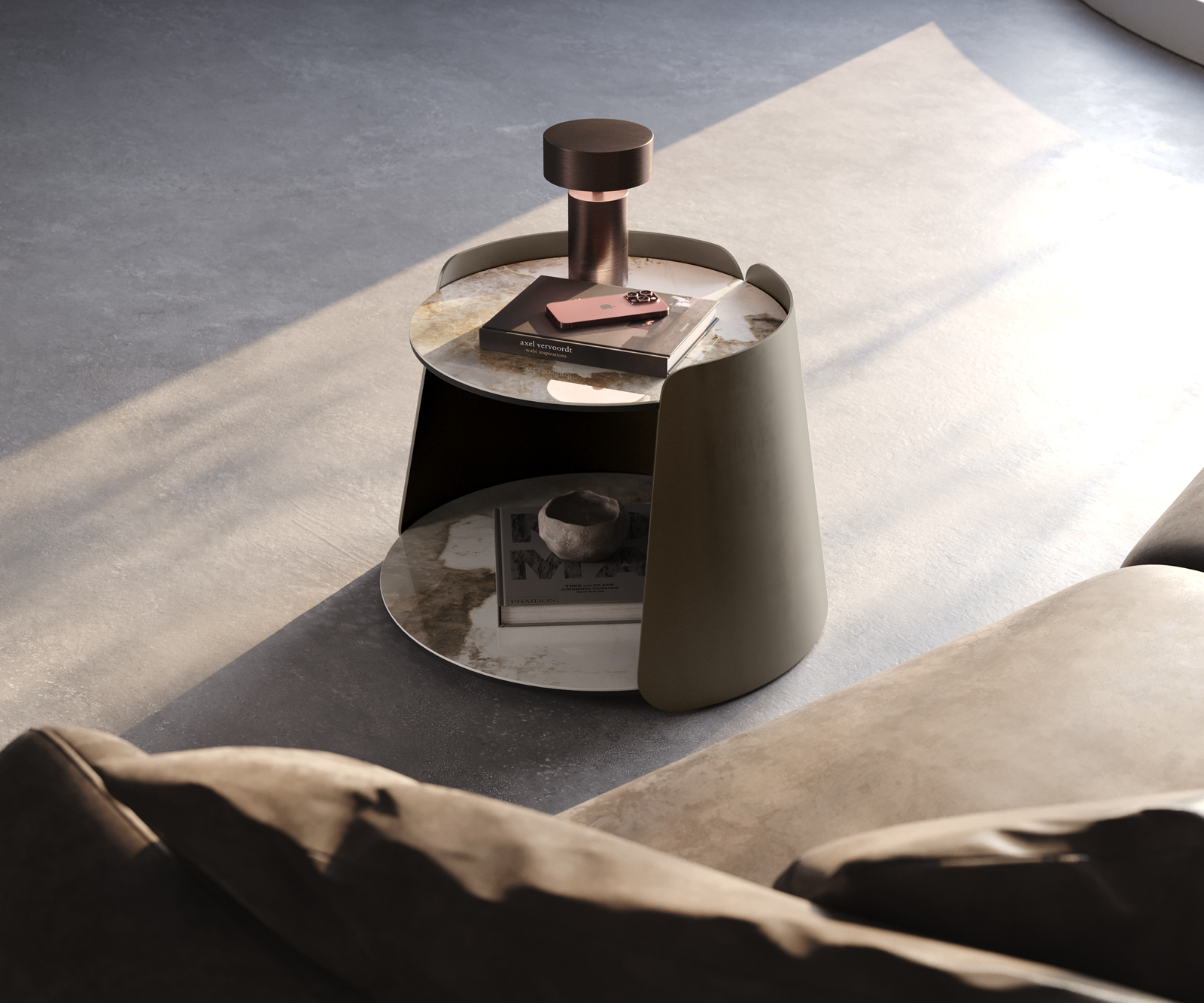 Dohányzóasztal Daban 59x59 cm kerámia Minas melange fehér-bézs fém láb titán színű - Image 7