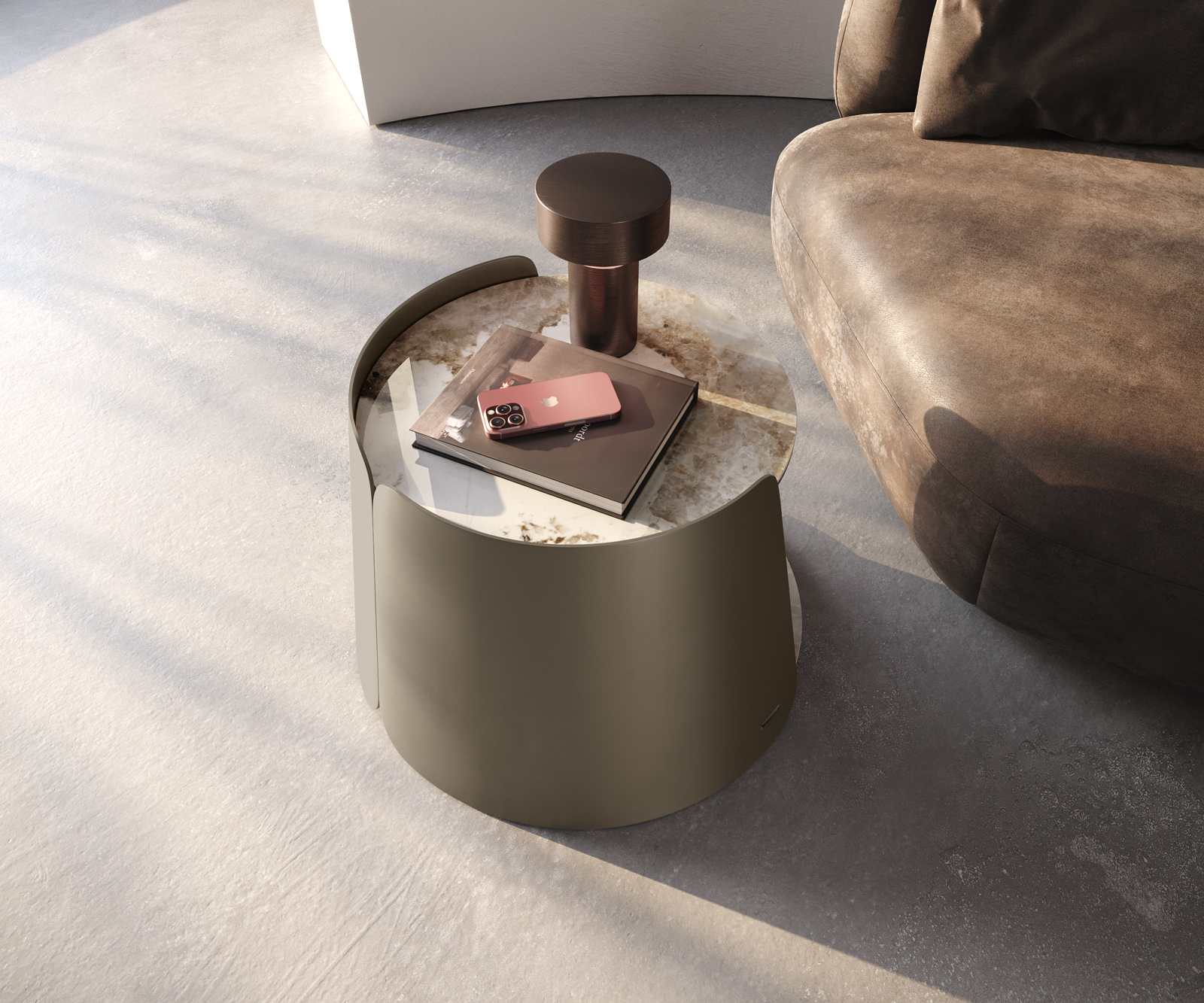 Dohányzóasztal Daban 59x59 cm kerámia Minas melange fehér-bézs fém láb titán színű - Image 5