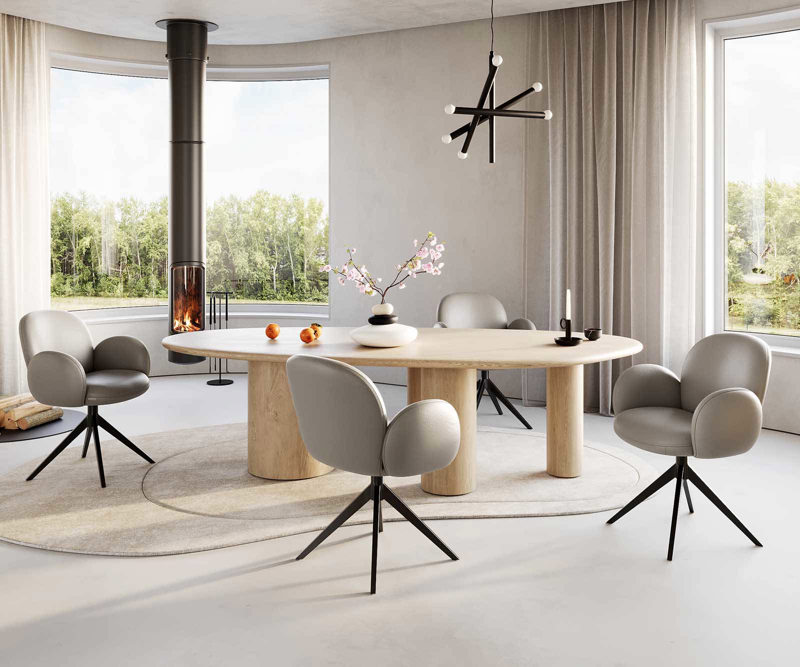 Étkezőszék Nube-Flex karfás valódi bőr sötét bézs kereszt láb széles fekete 360° forgatható zsákrugós - Image 5