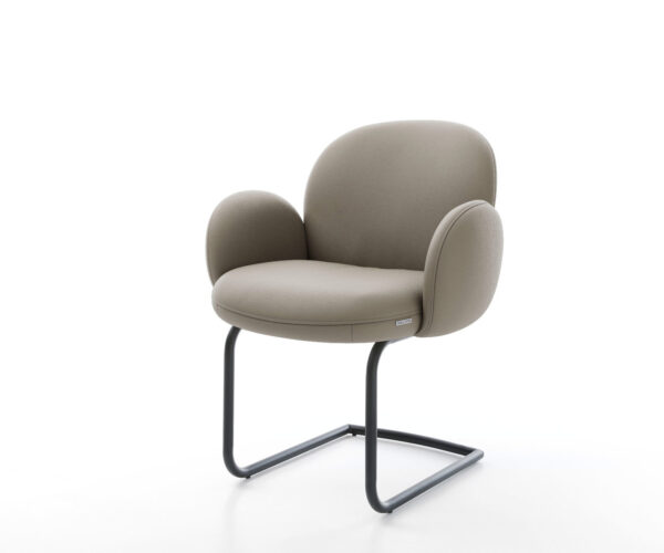 Étkezőszék Nube-Flex karfás valódi bőr sötét bézs kerek fekete zsákrugós étkezőszék