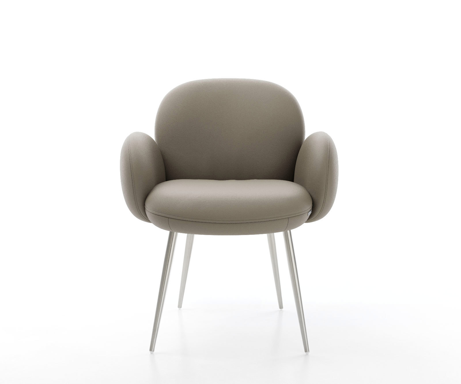 Étkezőszék Nube-Flex karfás valódi bőr sötét bézs 4 lábas kúpos rozsdamentes acél zsákrugós - Image 2