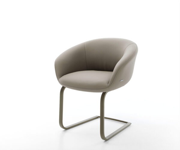 Étkezőszék Vinka-Flex karfás valódi bőr sötét bézs étkezőszék lapos titán effekt felület zsákrugós