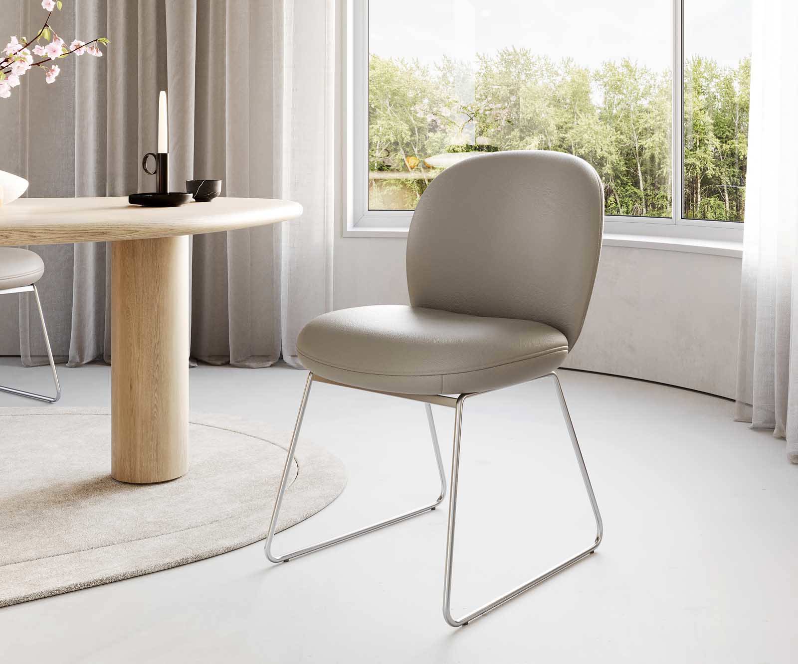 Étkezőszék Nube-Flex valódi bőr sötét bézs vékony lábazat rozsdamentes acél zsákrugós