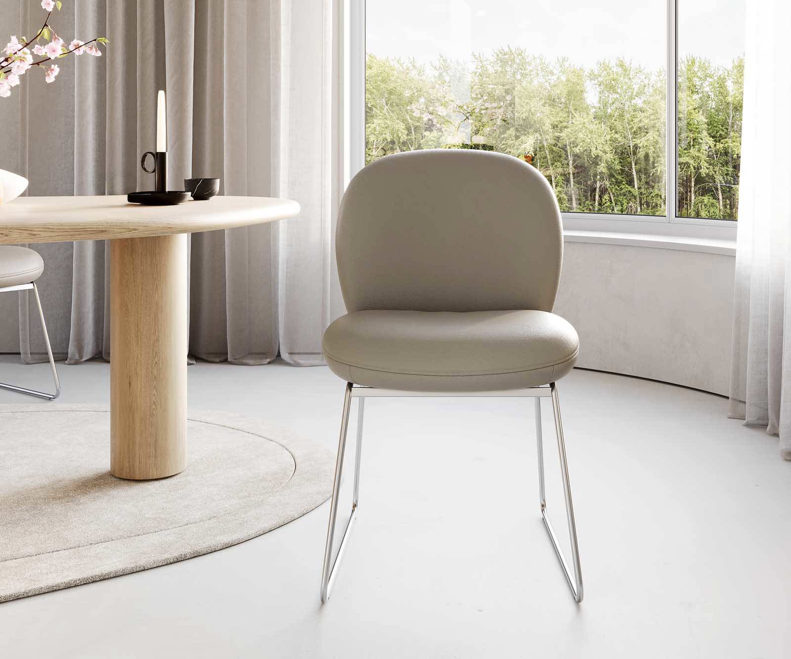 Étkezőszék Nube-Flex valódi bőr sötét bézs vékony lábazat rozsdamentes acél zsákrugós - Image 2