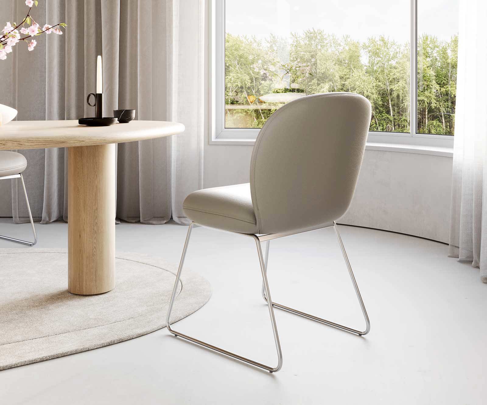 Étkezőszék Nube-Flex valódi bőr sötét bézs vékony lábazat rozsdamentes acél zsákrugós - Image 4